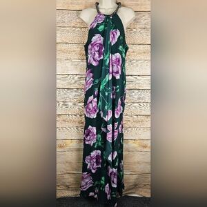 Calvin Klein Floral Beaded Collar Halter Maxi Dress Size 12